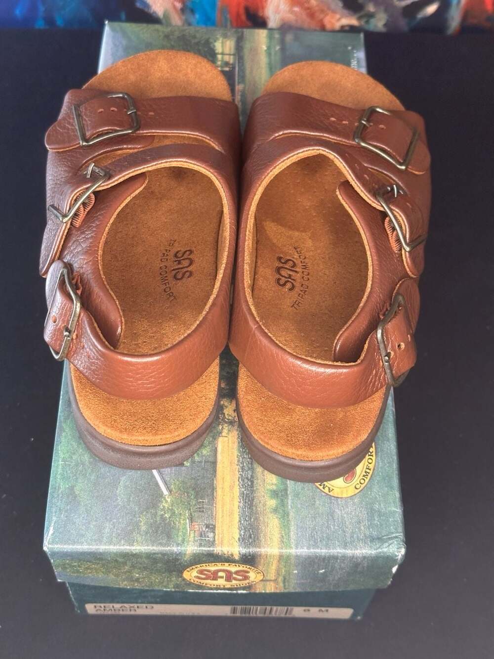 SAS Relaxed Amber Leather Comfort Sandals Women's Size 6 M